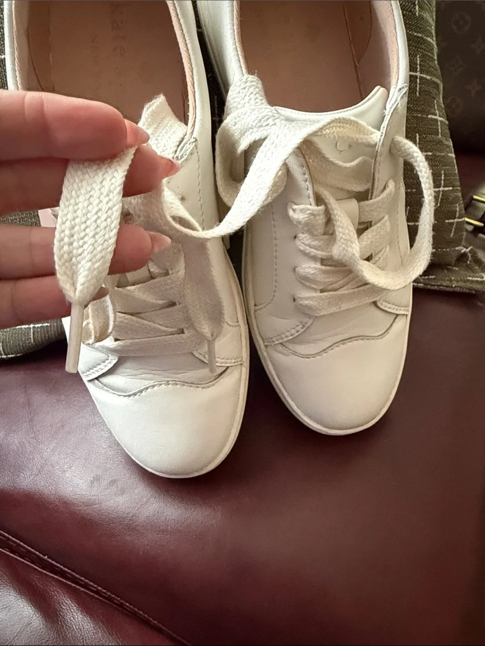 kate spade White and Pink Heart Leather Sneakers